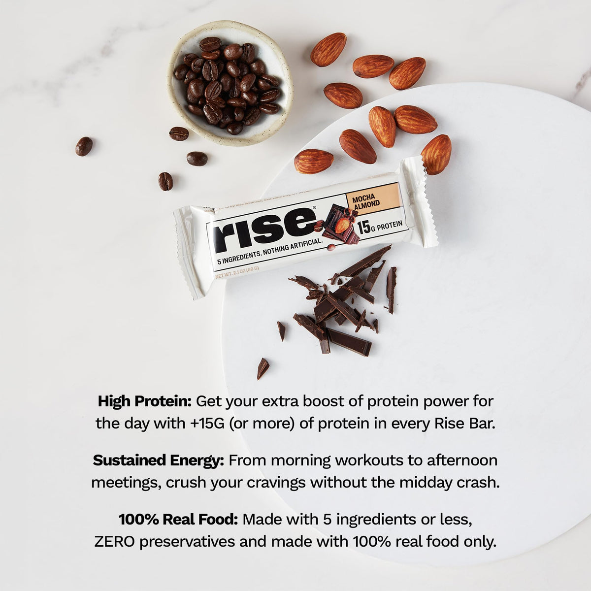 Rise Mocha Almond Whey Protein Bars | 15g Protein, 5 Ingredients, Gluten Free