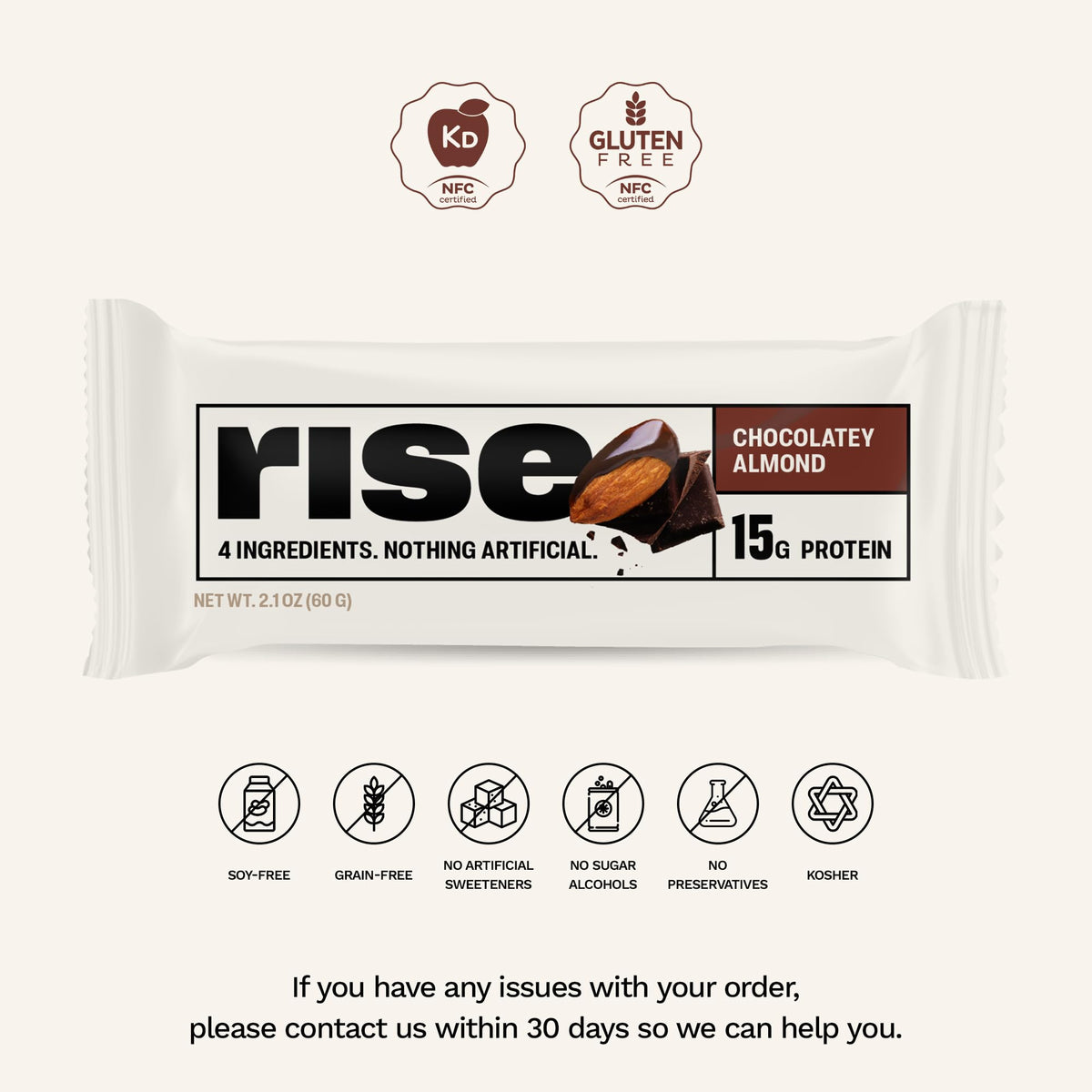 Rise Whey Protein Bars - Chocolatey Almond | 15g Protein, 4-Ingredient Gluten Free Snack