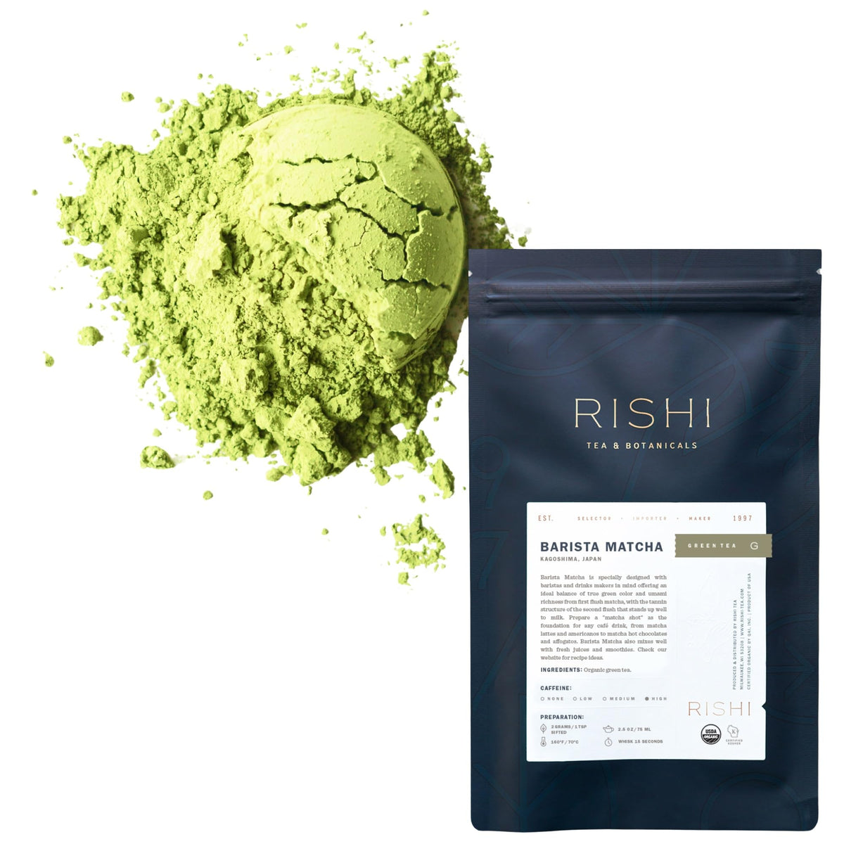 Rishi Tea Barista Matcha – Organic Japanese Everyday Matcha Powder for Cafe-Quality Drinks | 3.52 oz, 50+ Servings