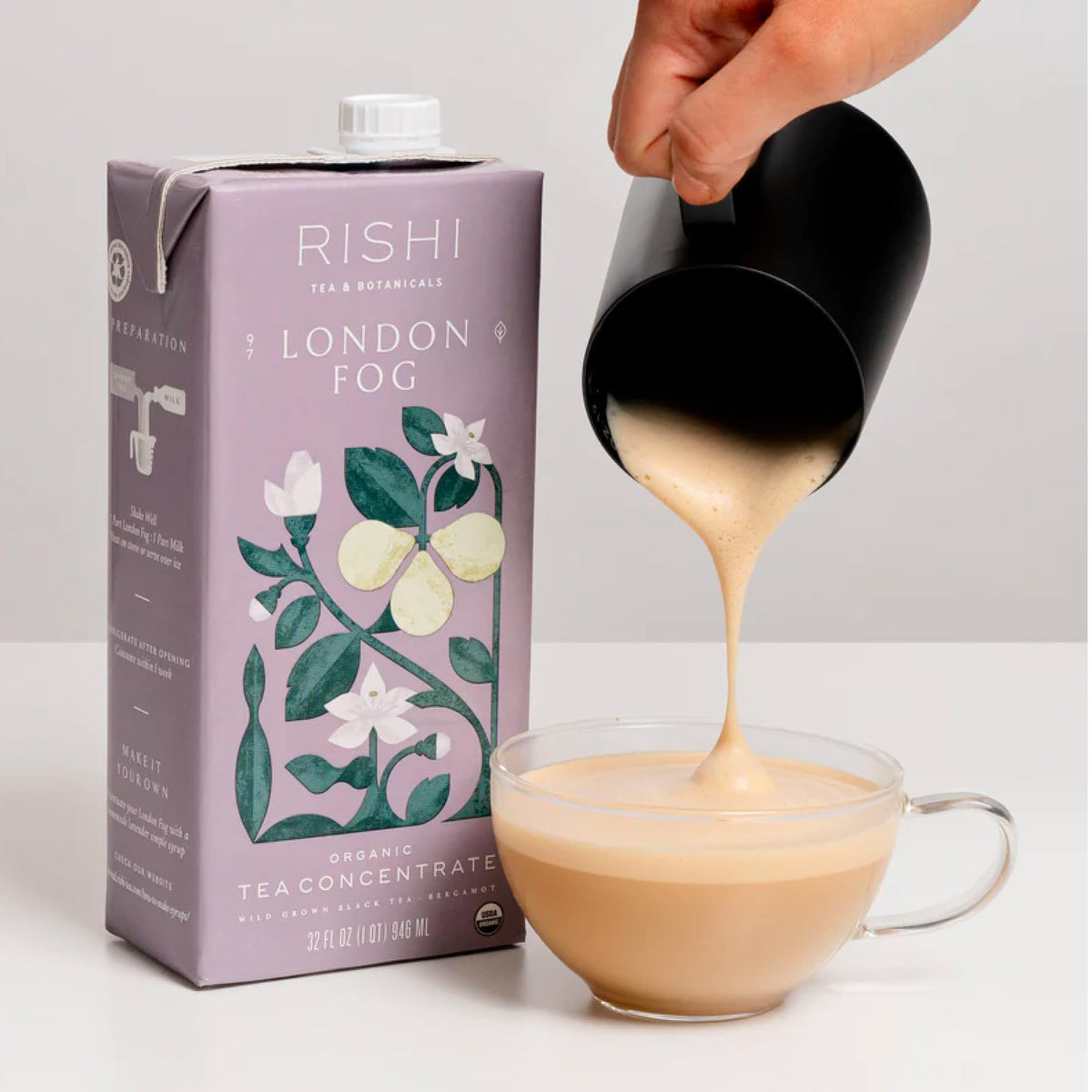 Rishi Tea London Fog Latte – Organic Black Tea Concentrate with Bergamot | Easy Hot or Iced Earl Grey Mix | 32 fl oz Carton (Pack of 3)
