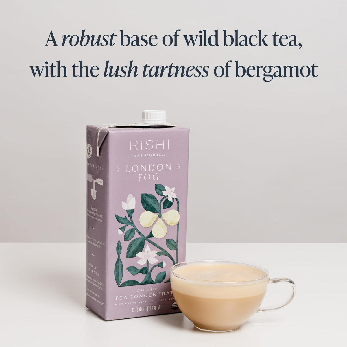 Rishi Tea London Fog Latte – Organic Black Tea Concentrate with Bergamot | Easy Hot or Iced Earl Grey Mix | 32 fl oz Carton (Pack of 3)