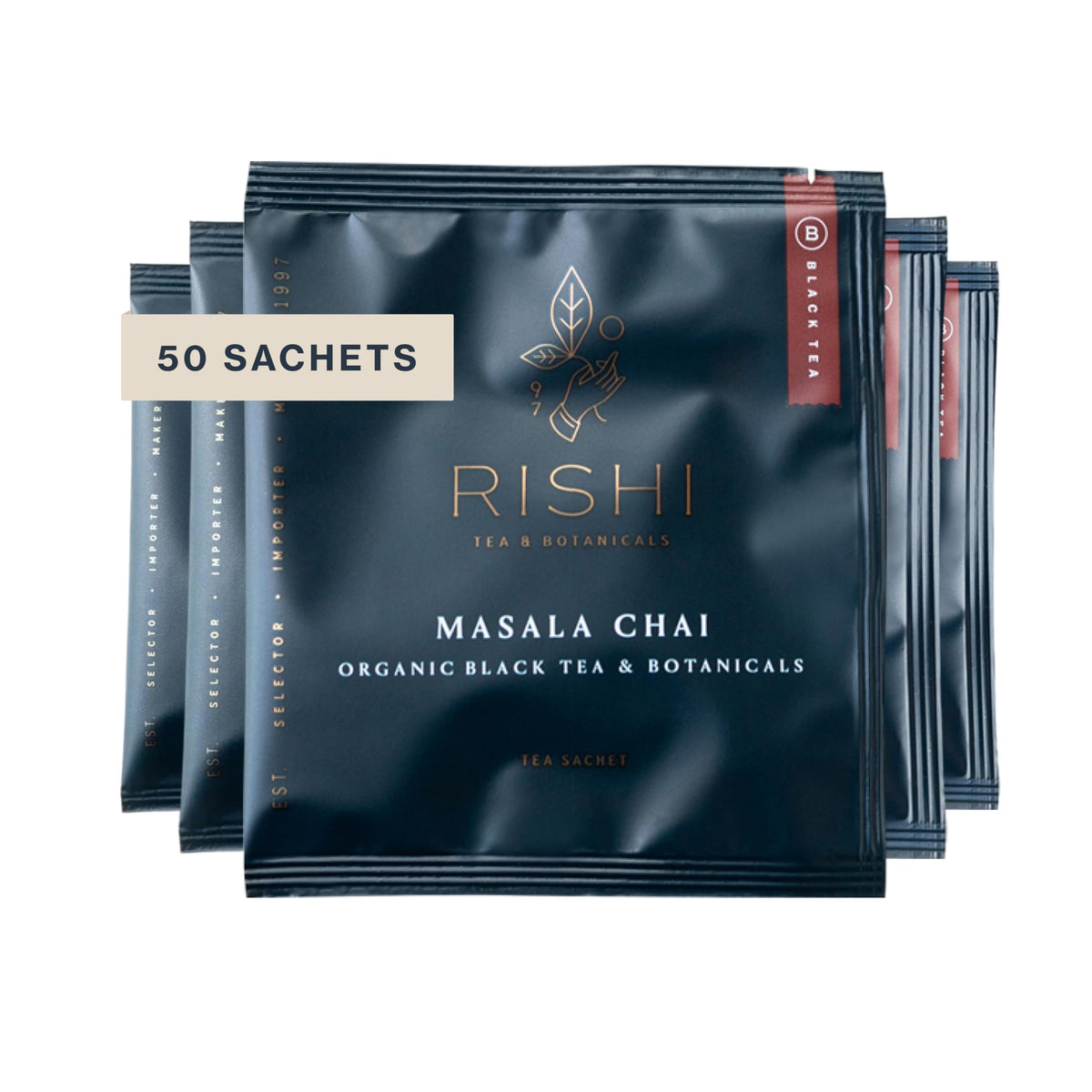 Rishi Tea Masala Chai Black Sachet Tea Bags – Organic Assam with Whole Spices | 50 Count