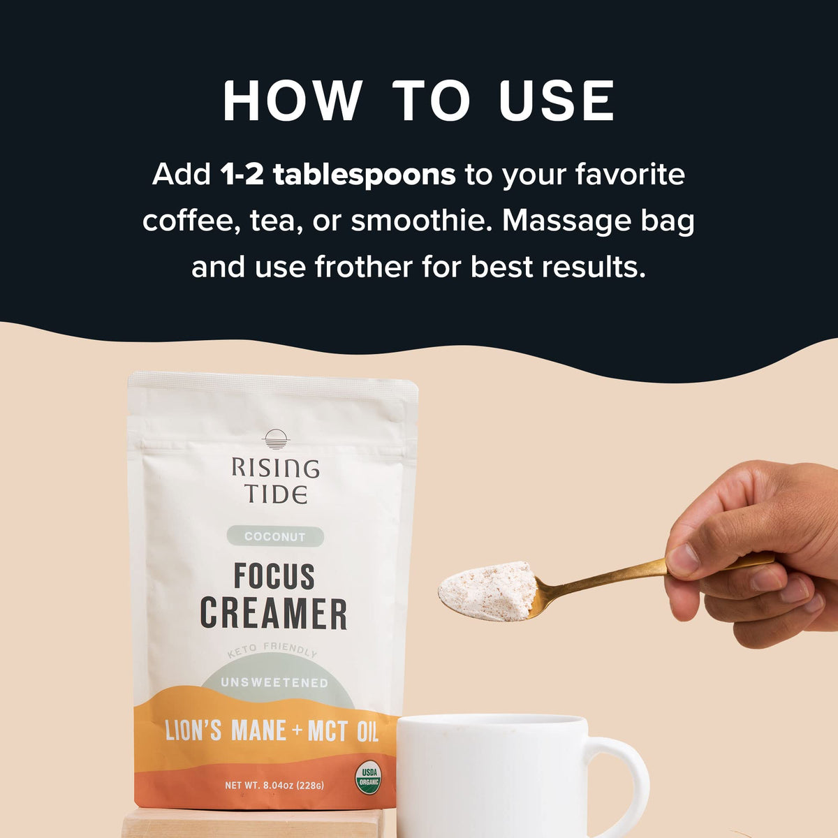 Rising Tide Organic Mushroom Creamer - Dairy Free, Unsweetened, Lions Mane and MCT - Only 4 Ingredients