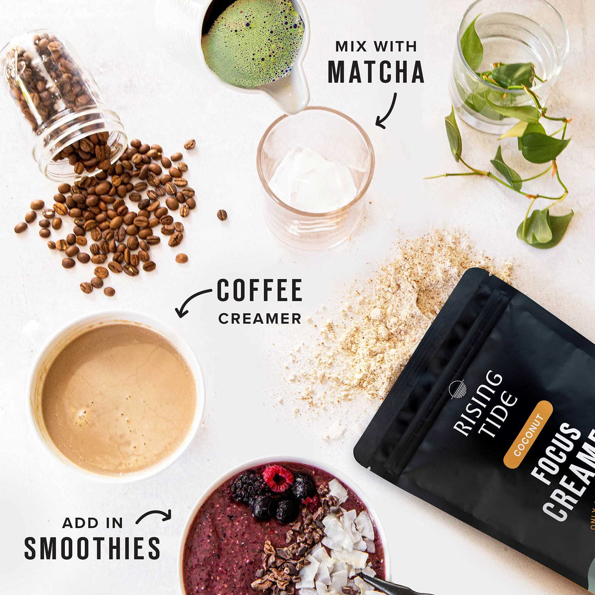 Rising Tide Organic Mushroom Creamer – Coconut Milk Powder, Lions Mane, MCT Oil | Non-Dairy Keto Coffee Creamer