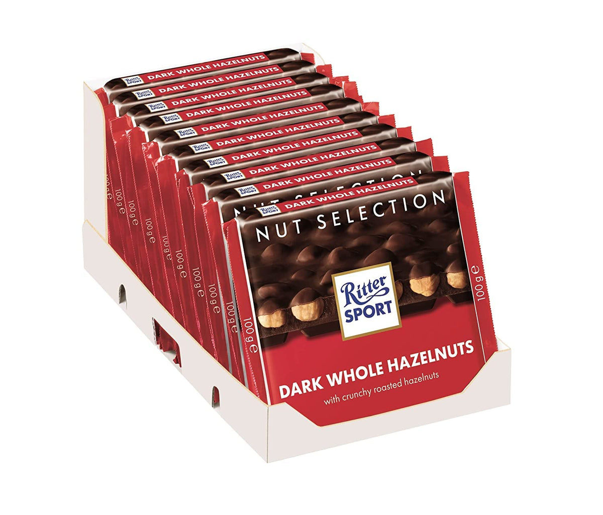 Ritter Sport Nut Class Dark with Whole Hazelnuts – 3.5 oz Bars (10-Pack) Gift