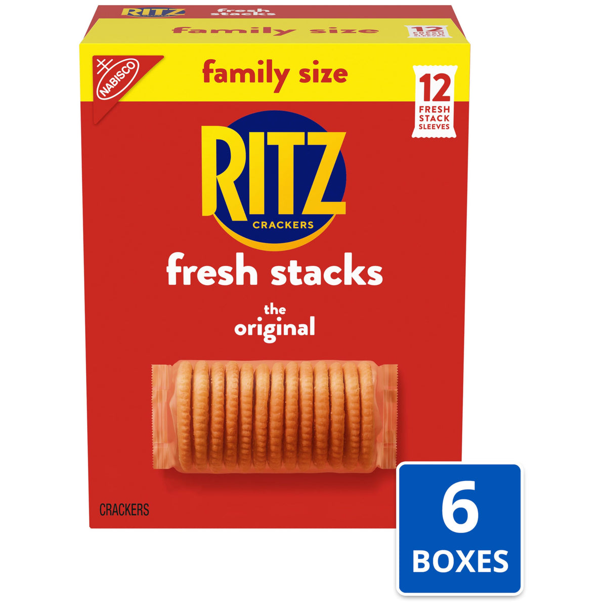 RITZ Fresh Stacks Original Crackers – Bulk Family Size, 6 Boxes, 72 Snack Packs