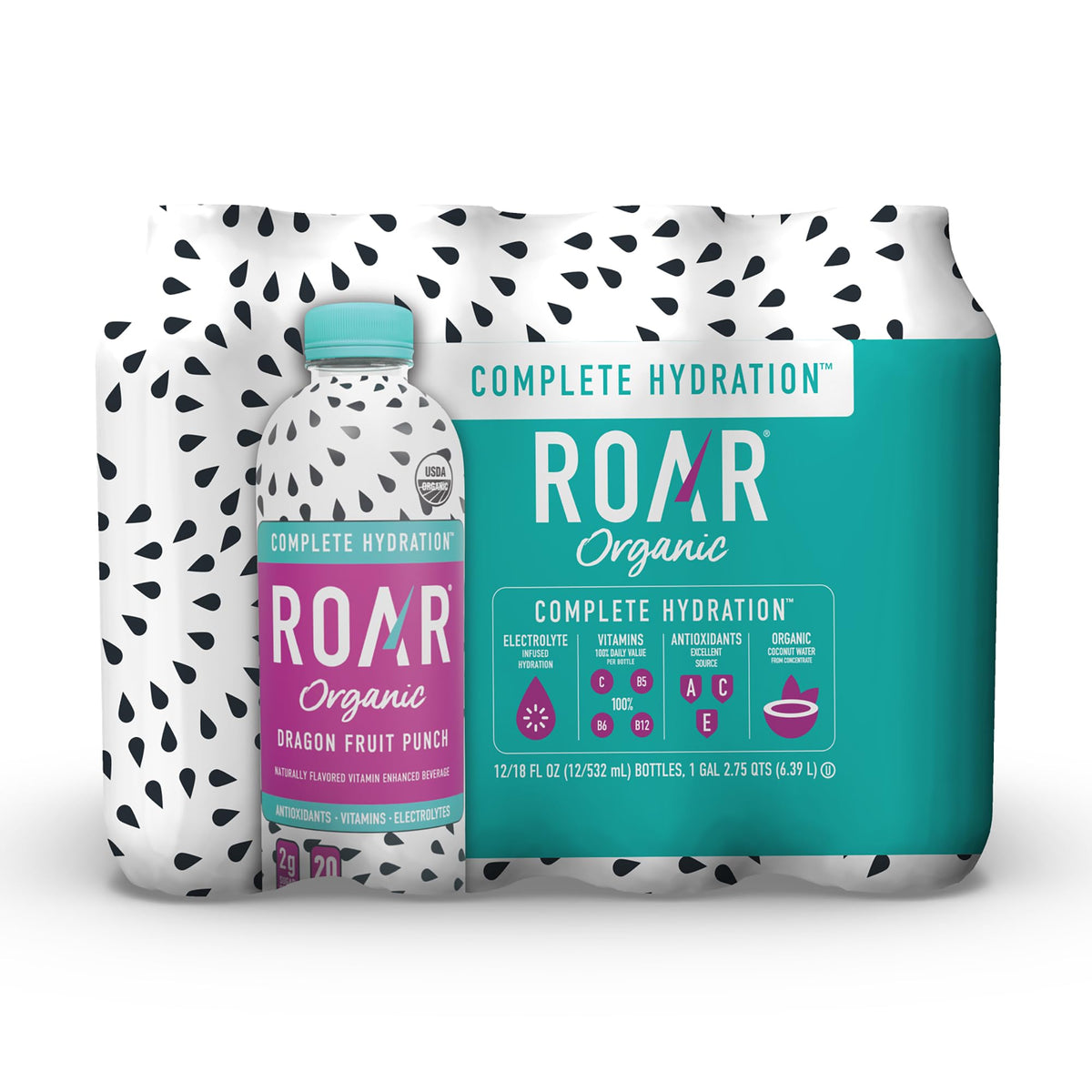 ROAR Complete Hydration Organic – Dragonfruit Punch Electrolyte Drink with Vitamin C, B5, B12 | Non-GMO, Gluten Free – 12 Pack