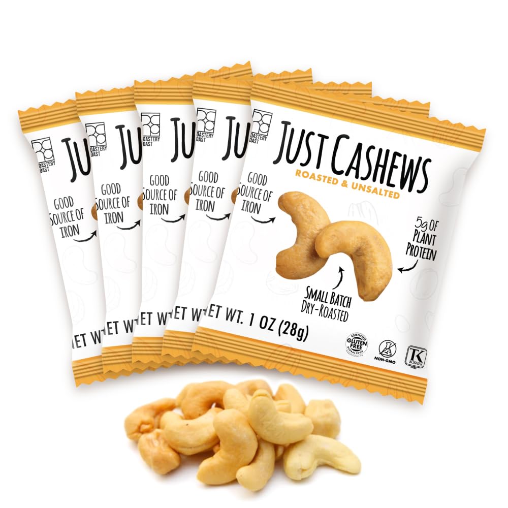 Roastery Coast Just Cashews Unsalted – 24-Pack, 1oz Each | Non-GMO, Gluten Free, Kosher