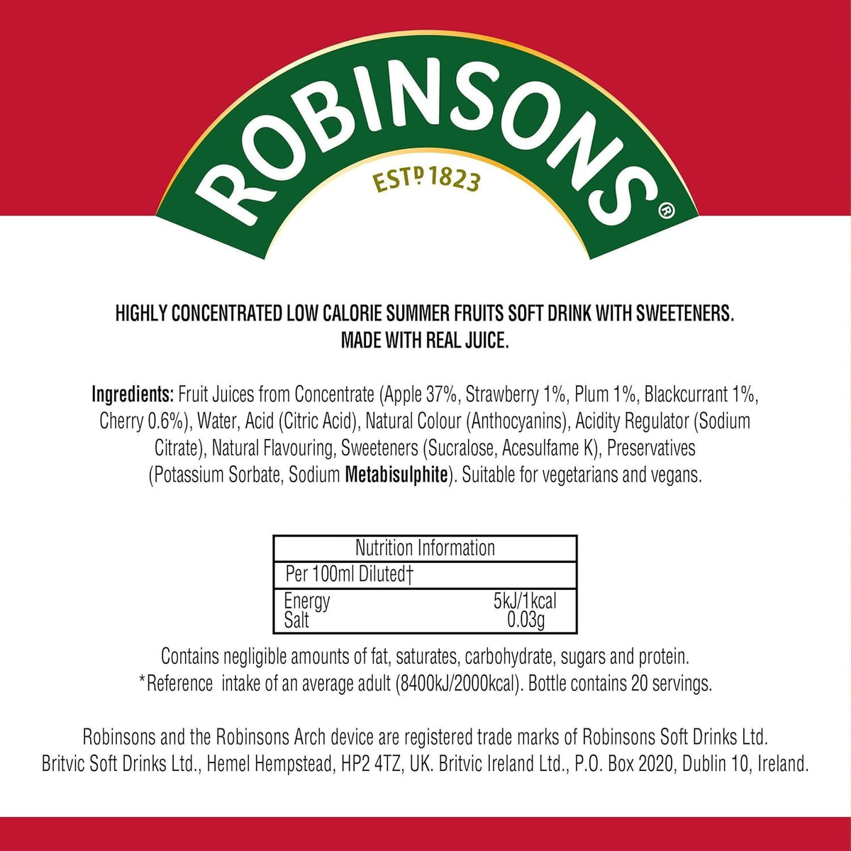 Robinsons Mini Summer Fruits On-The-Go Squash 66ml – Pack of 6, No Added Sugar
