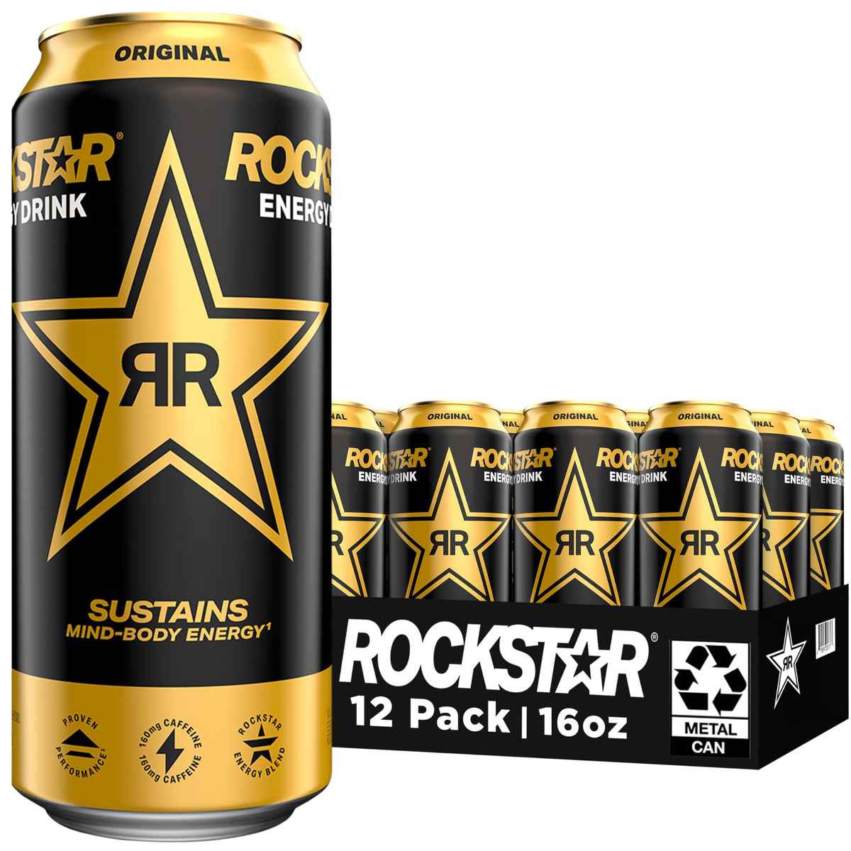 Rockstar Original Energy Drink 16oz — 12 Pack | Caffeine, Guarana, Taurine