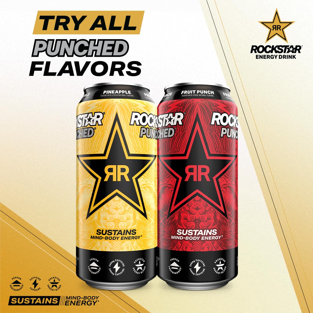 Rockstar Punched Energy Drink Fruit Punch - 16oz Cans (12-Pack) | Rockstar