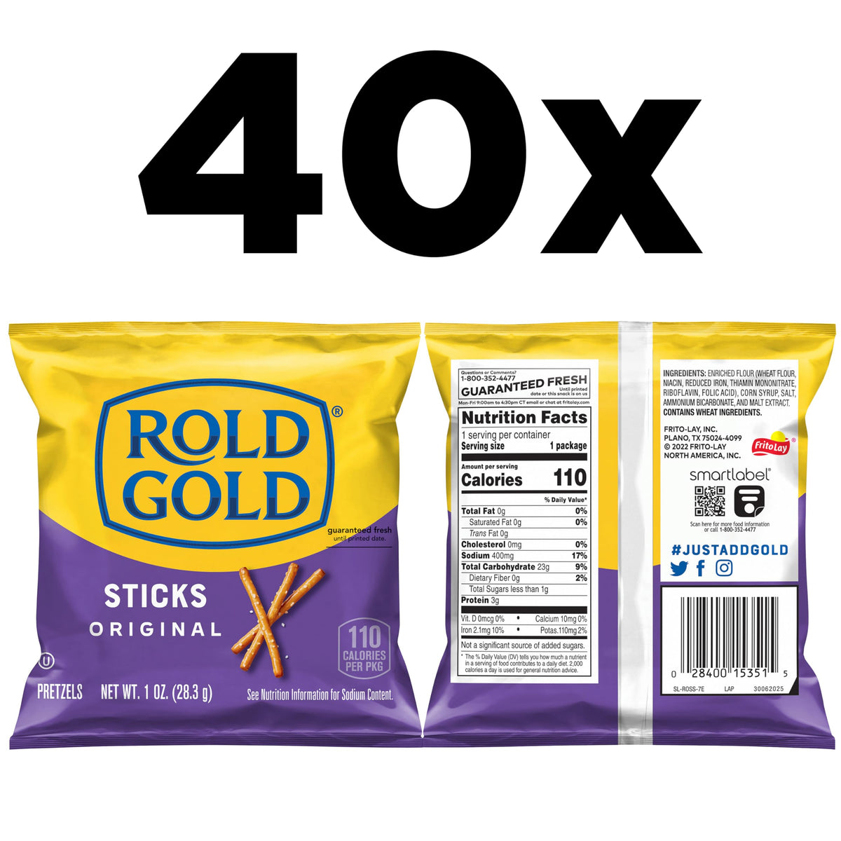 Rold Gold Pretzels Sticks 1 oz – Pack of 40 | Crispy, Convenient Snacking