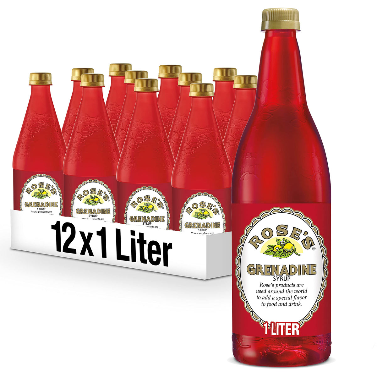 Rose's Grenadine 1 L Bottle (12 Pack) – Pomegranate Mixer for Cocktails & Mocktails | Trusted by Bartenders