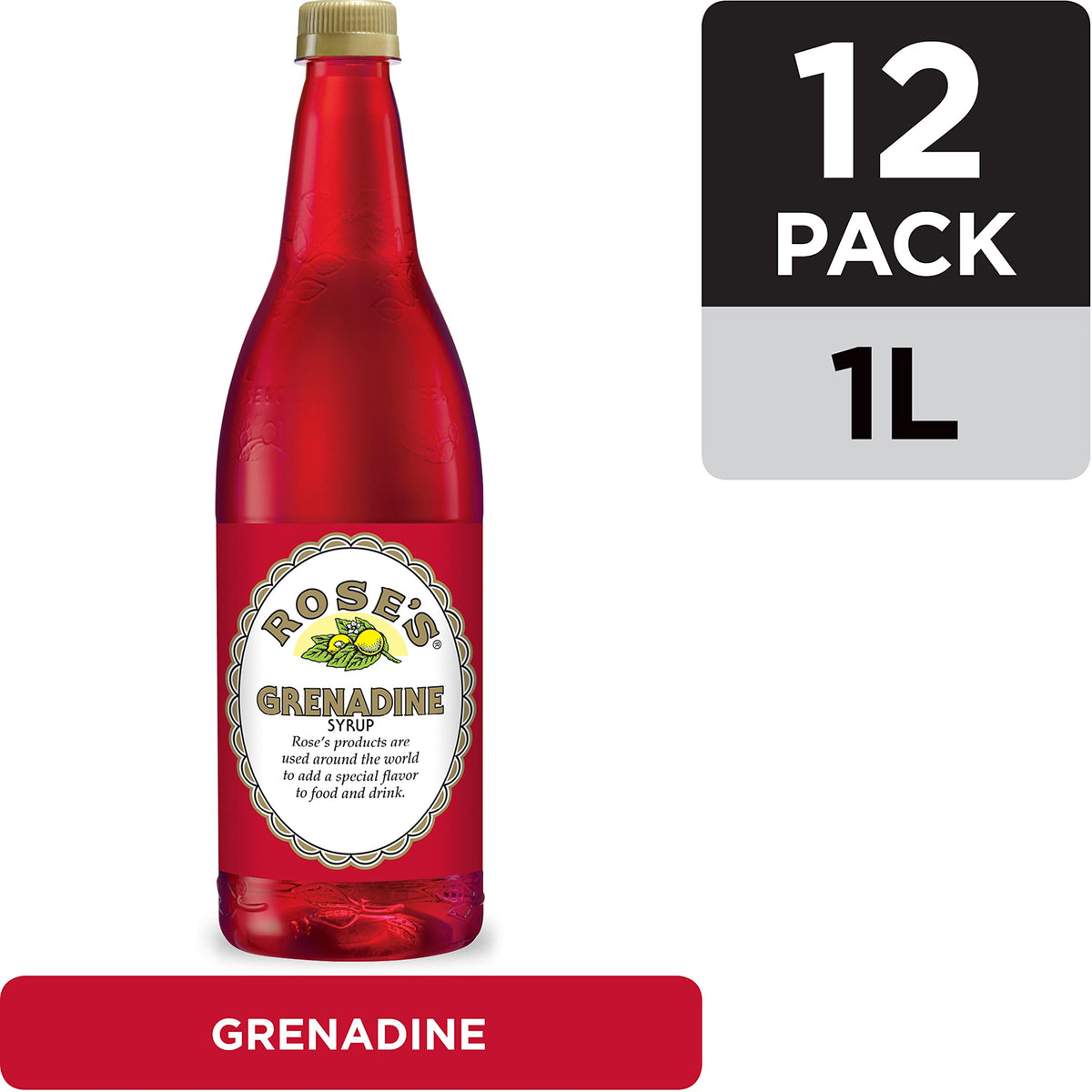 Rose's Grenadine 1 L Bottle (12 Pack) – Pomegranate Mixer for Cocktails & Mocktails | Trusted by Bartenders