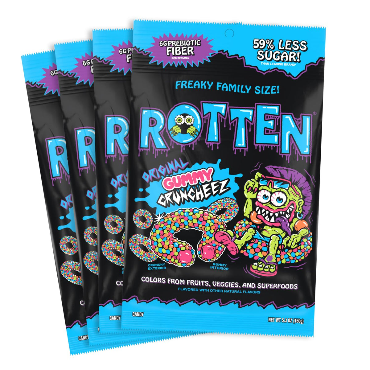Rotten Original Gummy Cruncheez – Low Sugar, Gut-Friendly Prebiotic Fiber, Gluten Free Candy – 5.3 oz Share Pack (4 Pack)