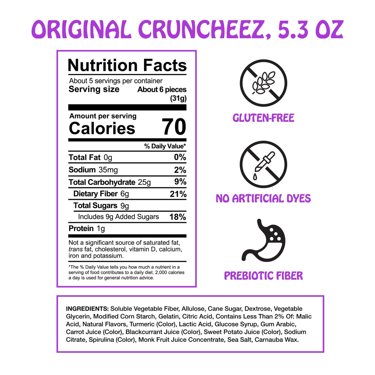 Rotten Original Gummy Cruncheez – Low Sugar, Gut-Friendly Prebiotic Fiber, Gluten Free Candy – 5.3 oz Share Pack (4 Pack)