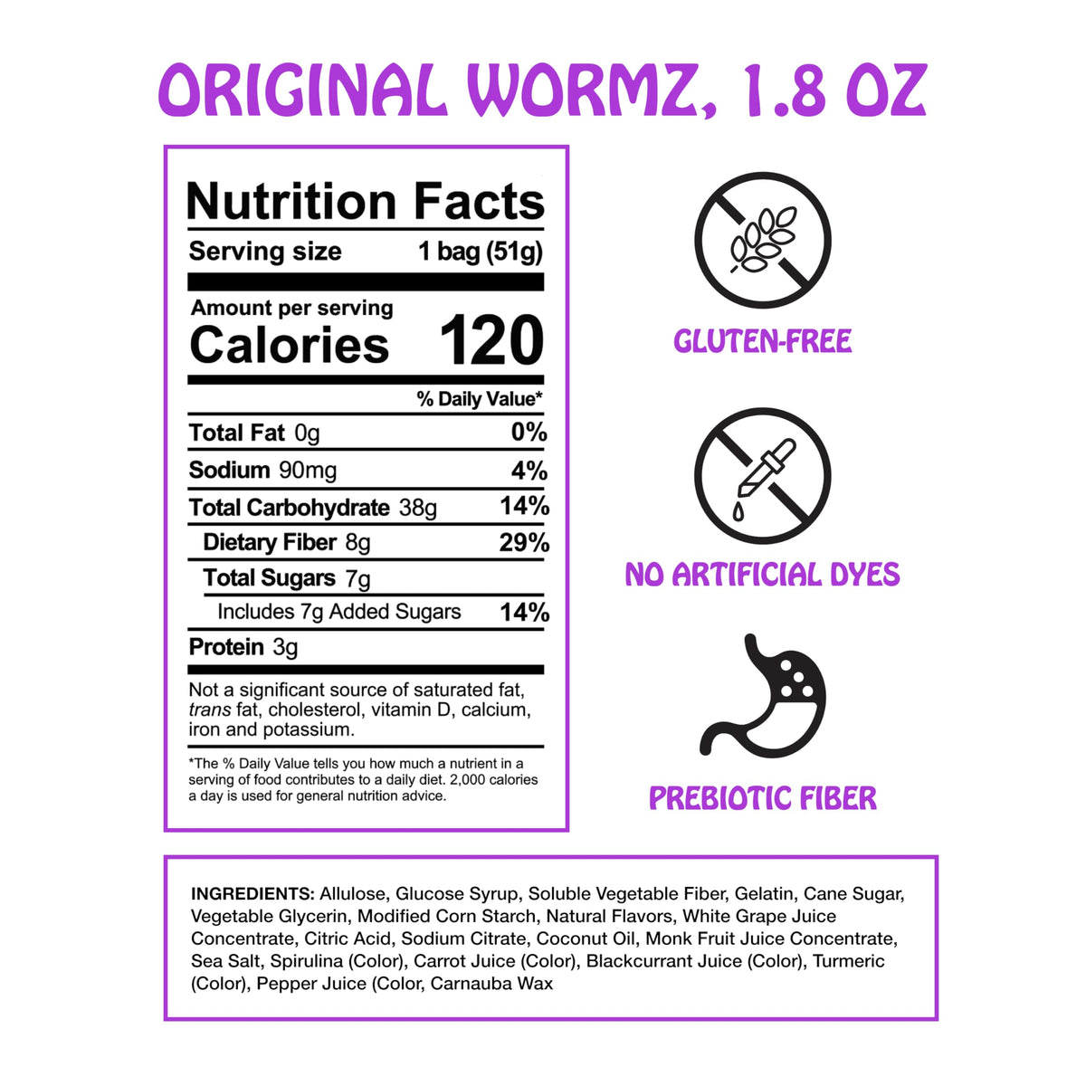 Rotten Original Gummy Worms – Low Sugar, Low Calorie, 7g Prebiotic Fiber & 3g Protein, Gluten Free Candy (1.8 oz, 8-Pack)