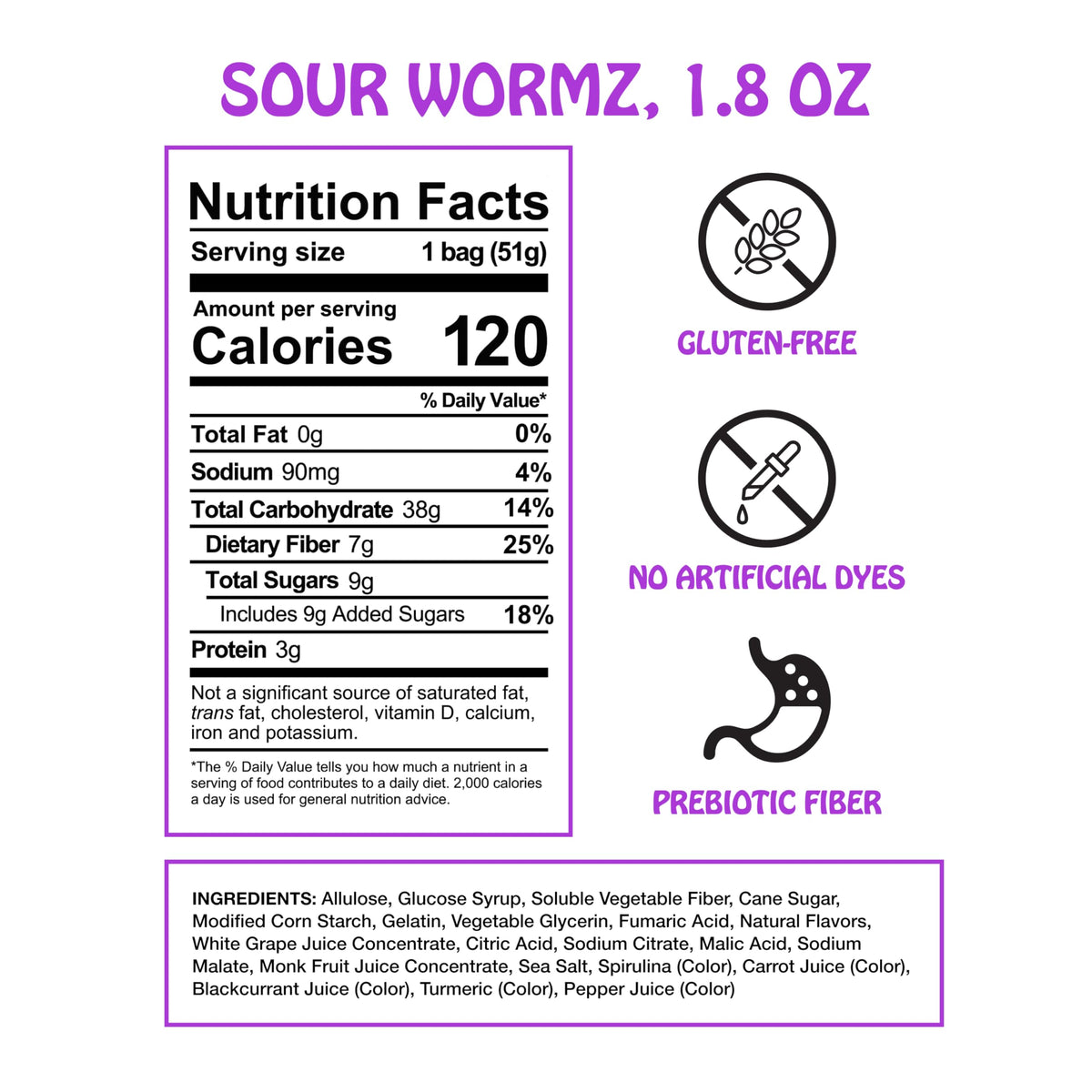 Rotten Sour Gummy Worms – Low Sugar, 7g Prebiotic Fiber, 3g Protein, Gluten Free Candy | 1.8 oz 8-Pack