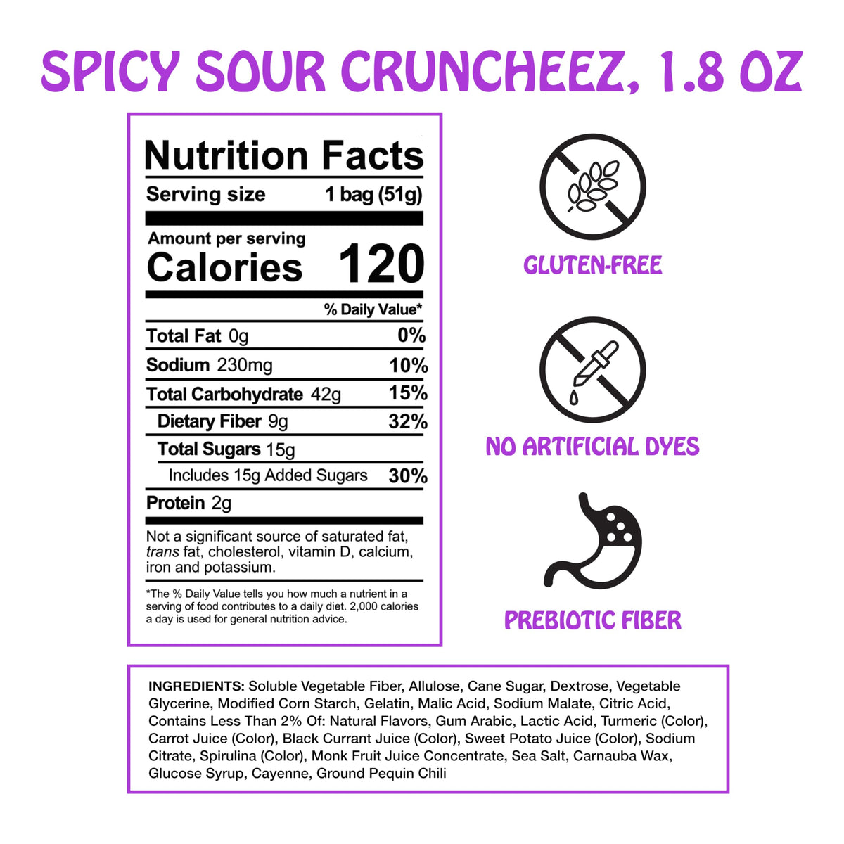 Rotten Spicy Sour Gummy Cruncheez – Low Sugar, 5g Prebiotic Fiber, Gluten Free (8-Pack)