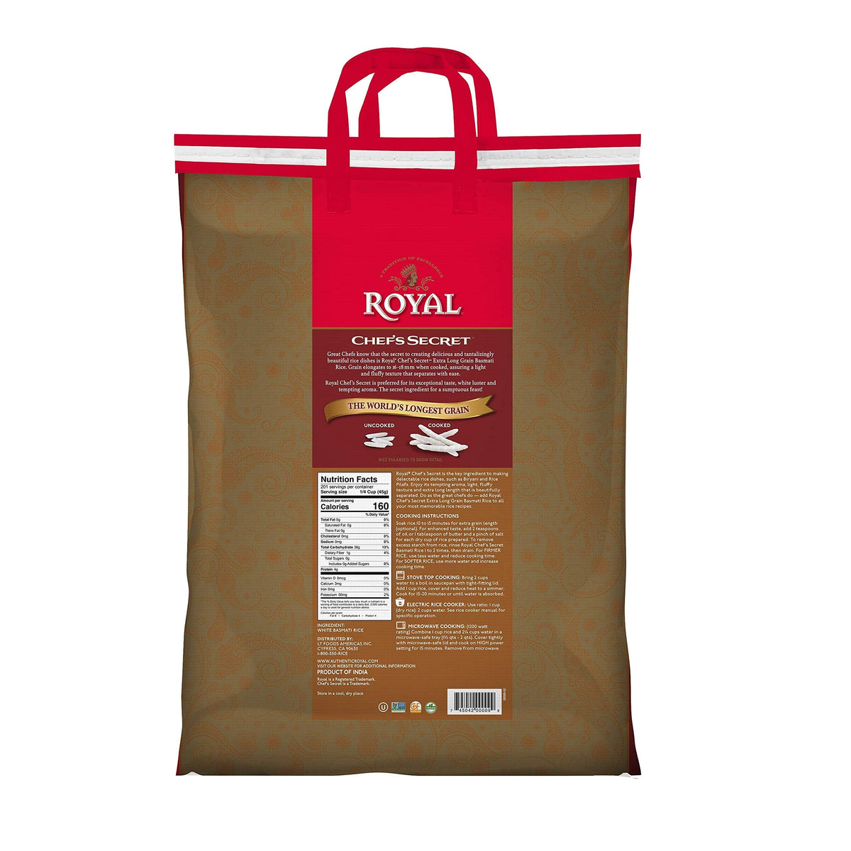 Royal Chef's Secret Basmati Rice - Premium Extra Long Grain White Rice (20 lb Bag)