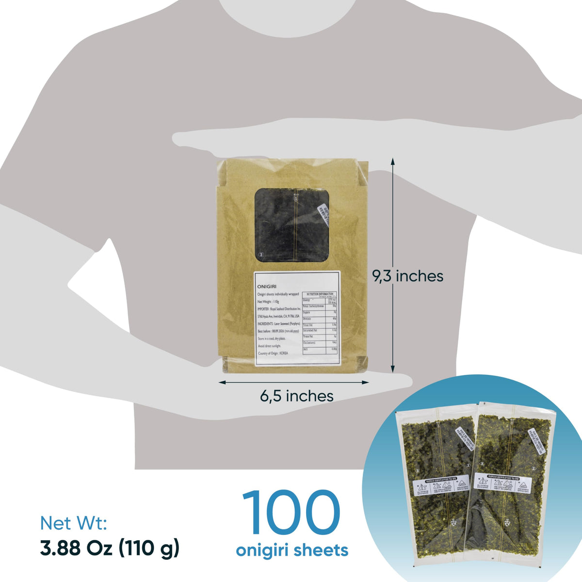 Royal Seafood Distribution RSD Onigiri Seaweed Sheets – 100 Premium Roasted Nori for Sushi & Onigiri