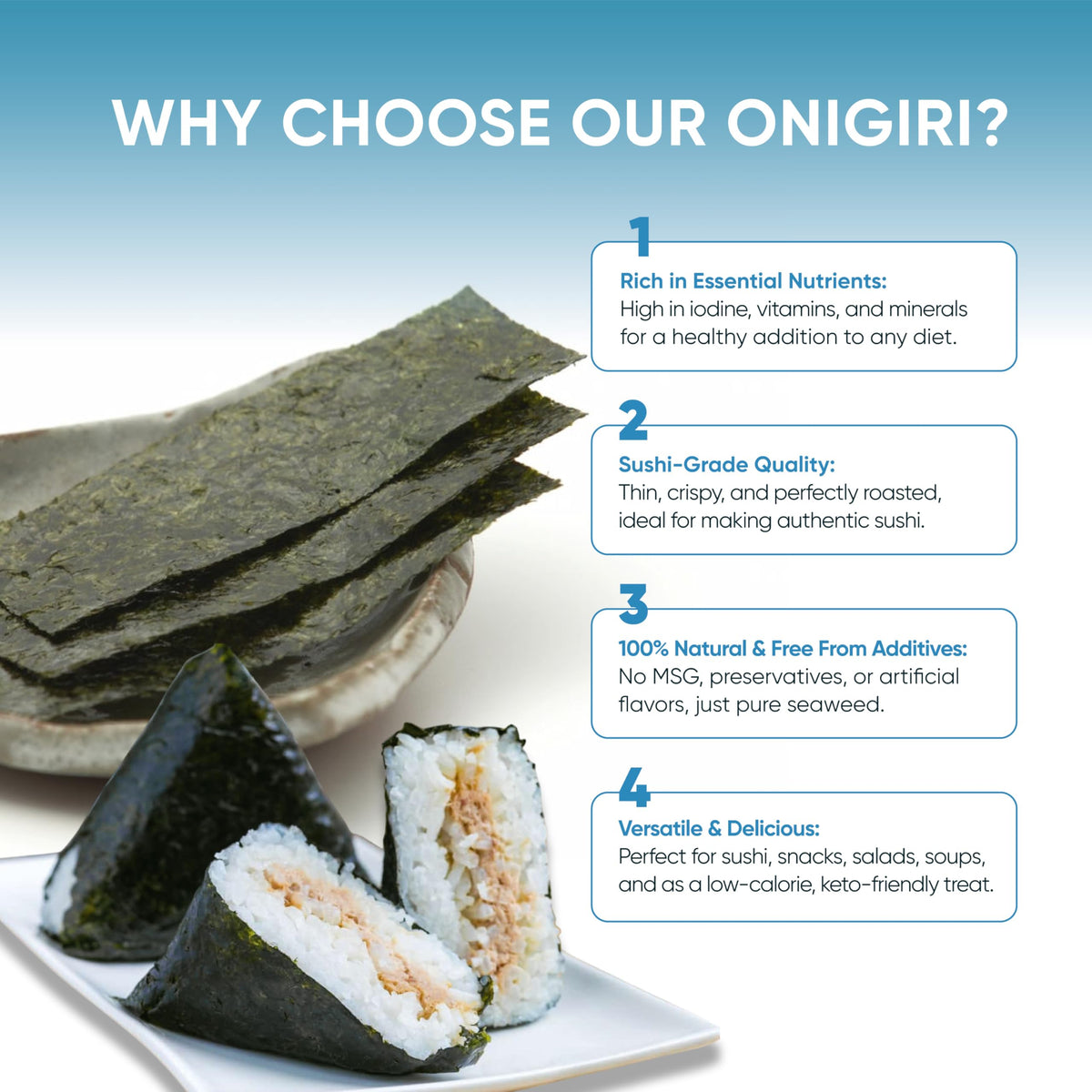 Royal Seafood Distribution RSD Onigiri Seaweed Sheets – 100 Premium Roasted Nori for Sushi & Onigiri