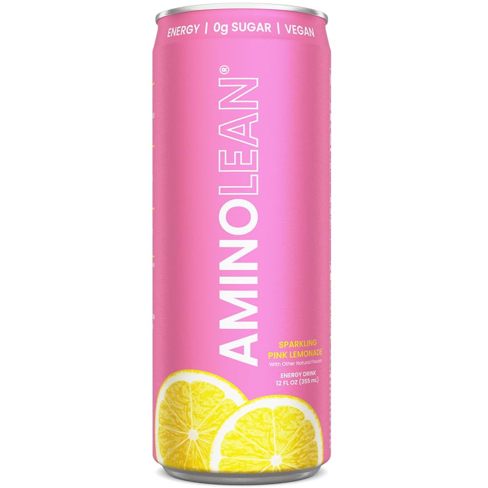 RSP NUTRITION AminoLean Energy Drink – Sugar Free, 200 mg Caffeine, Vegan Aminos, Pink Lemonade (12 Pack)