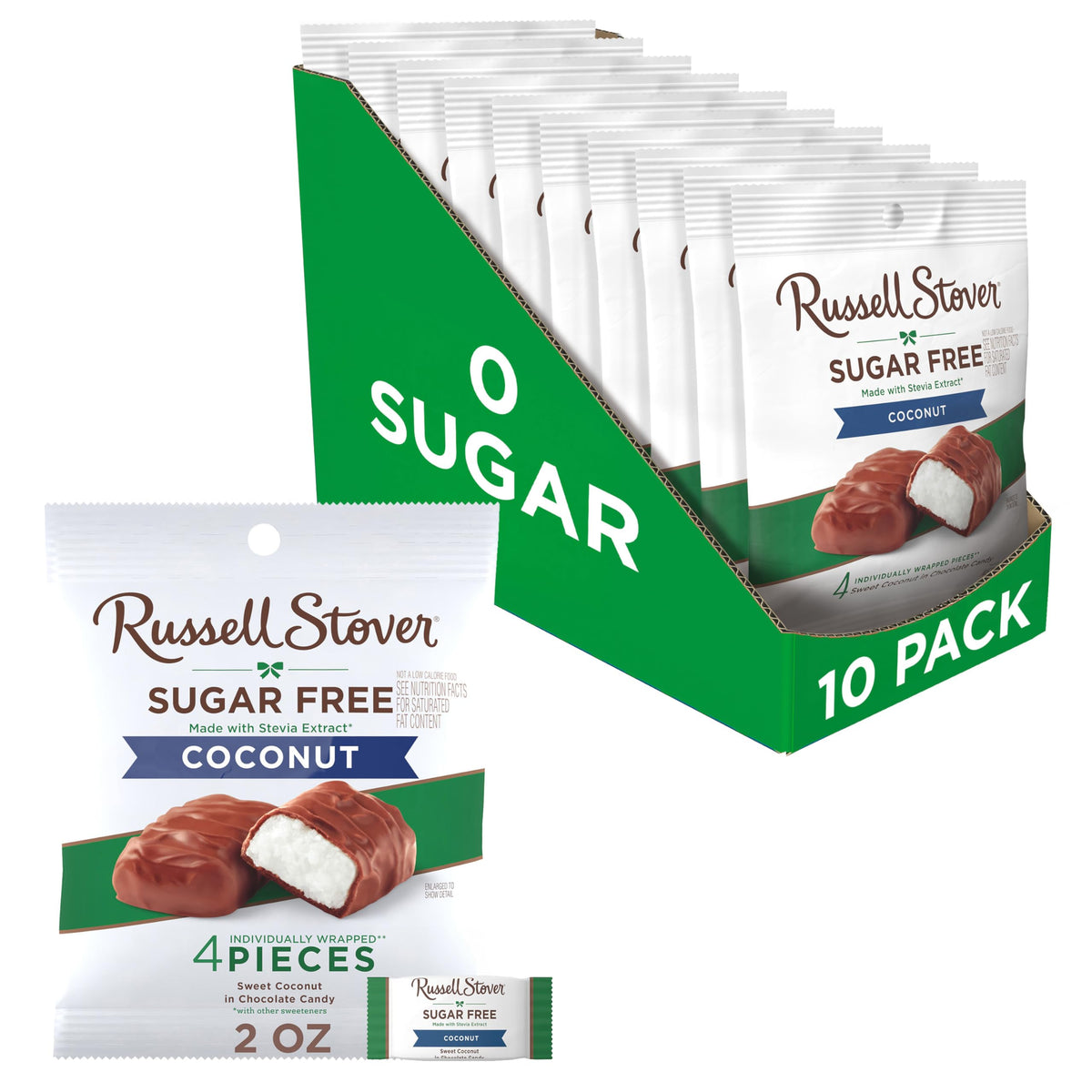 Russell Stover Sugar Free Coconut in Chocolate Candy - 2 oz Bag (Pack of 10)