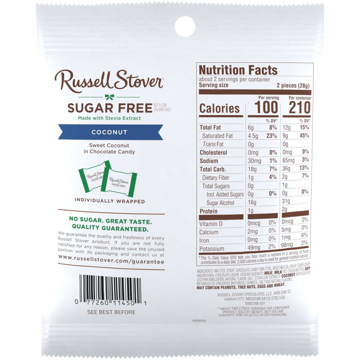 Russell Stover Sugar Free Coconut in Chocolate Candy - 2 oz Bag (Pack of 10)