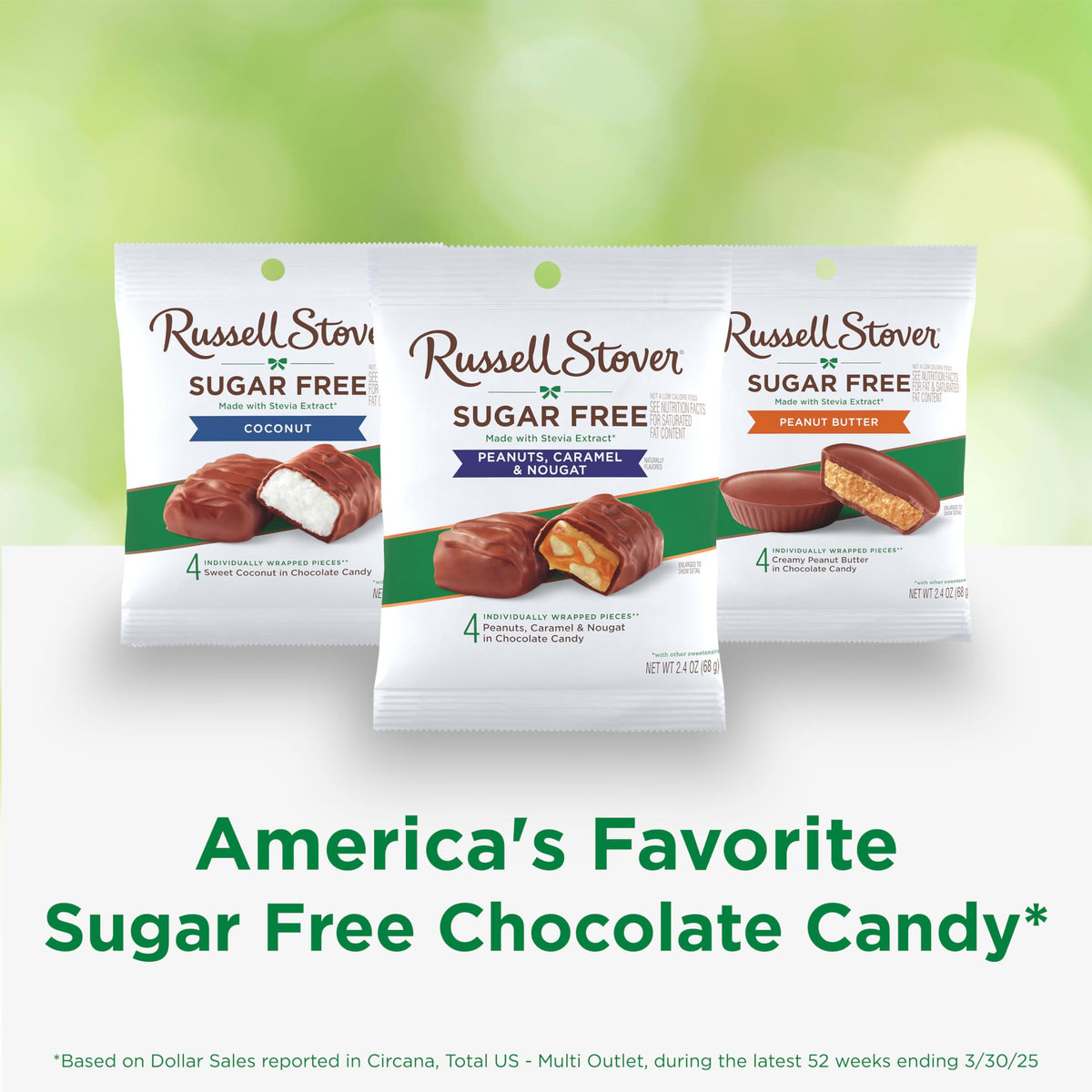 Russell Stover Sugar Free Peanut, Caramel & Nougat Chocolate Candy – 2.4 oz Bag (Pack of 10)