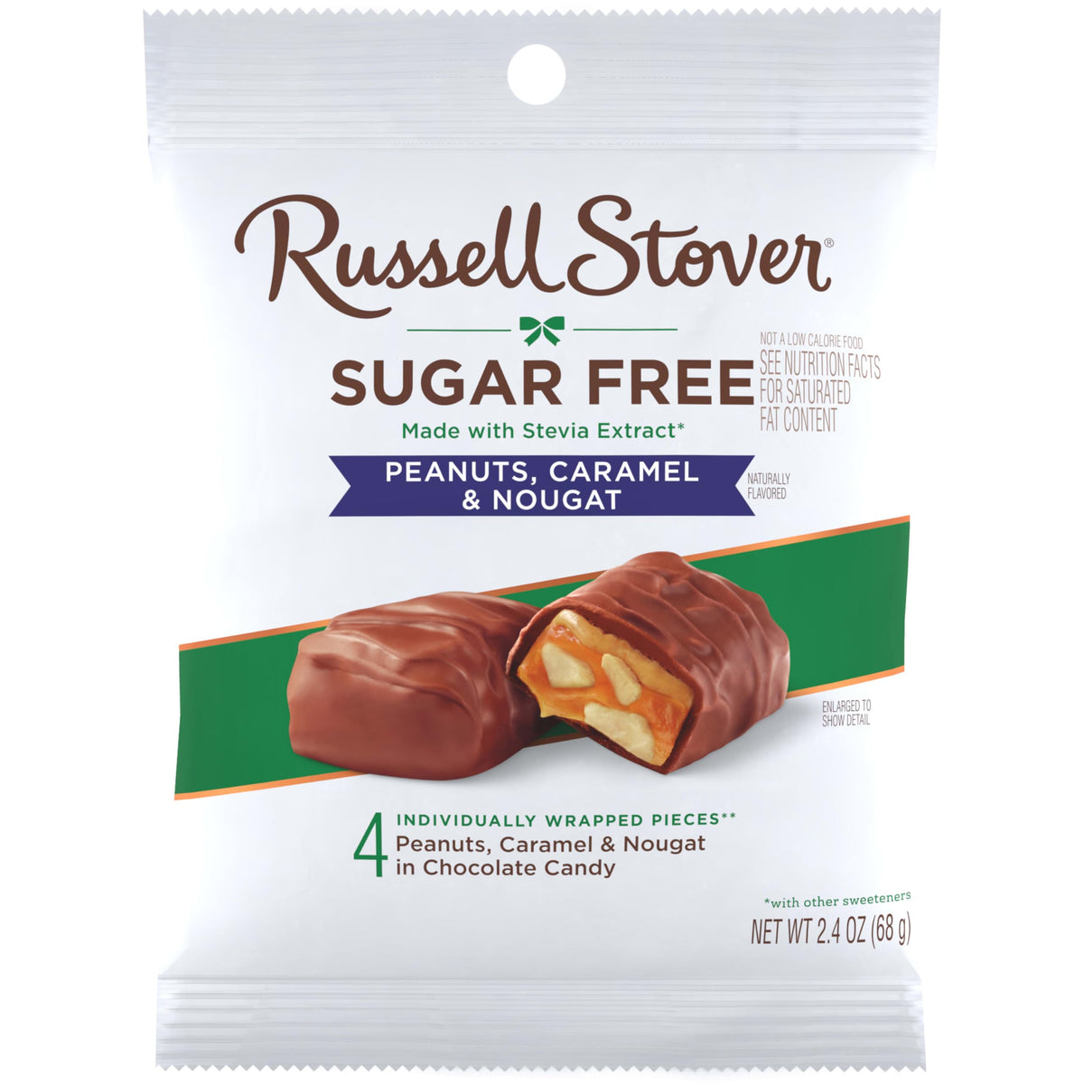 Russell Stover Sugar Free Peanut, Caramel & Nougat Chocolate Candy – 2.4 oz Bag (Pack of 10)
