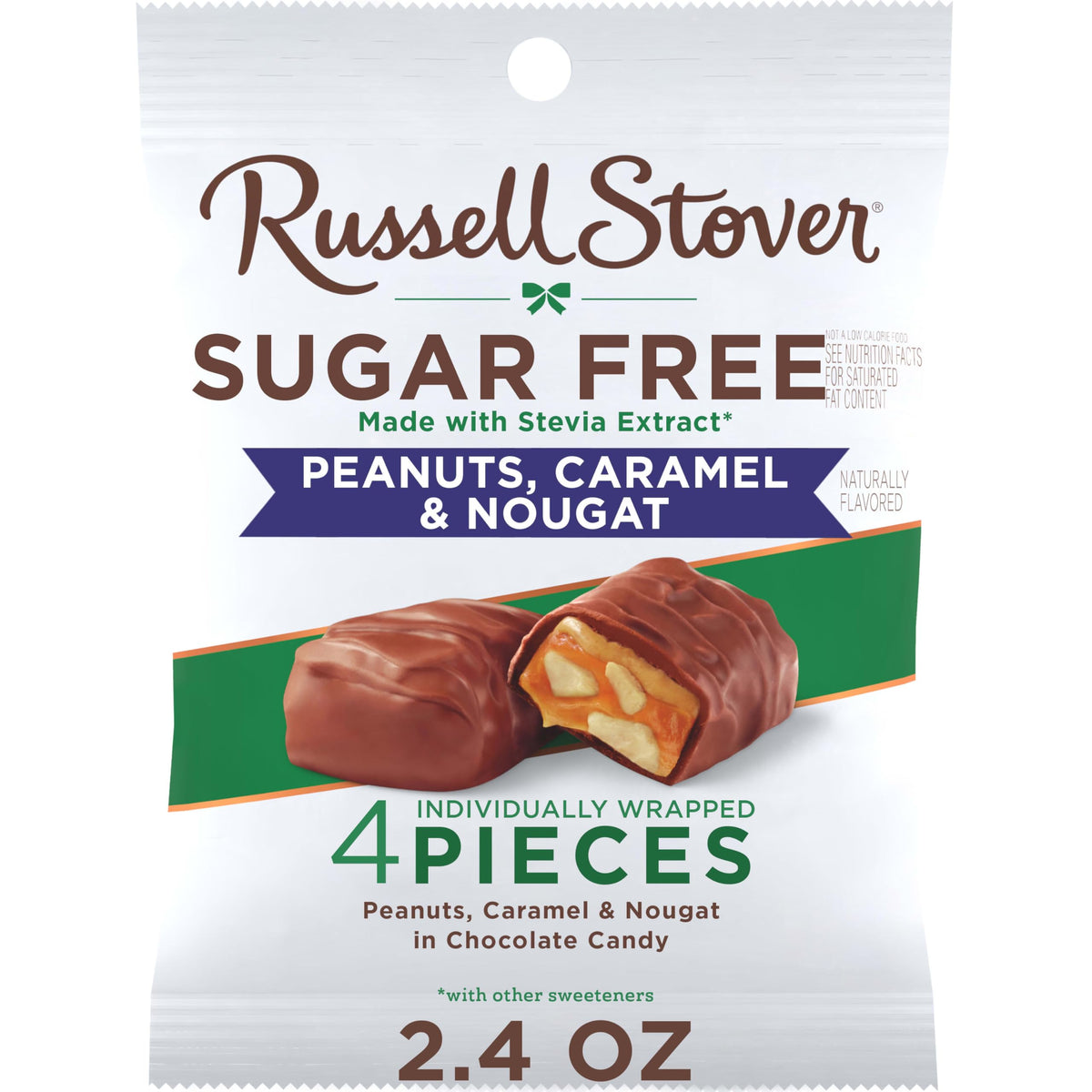 Russell Stover Sugar Free Peanut, Caramel & Nougat Chocolate Candy – 2.4 oz Bag (Pack of 10)