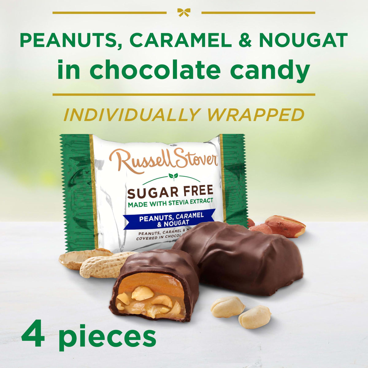 Russell Stover Sugar Free Peanut, Caramel & Nougat Chocolate Candy – 2.4 oz Bag (Pack of 10)