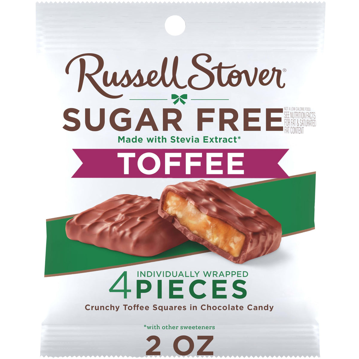 RUSSELL STOVER Sugar Free Toffee Squares in Chocolate Candy – 2 oz Bag (Pack of 10)