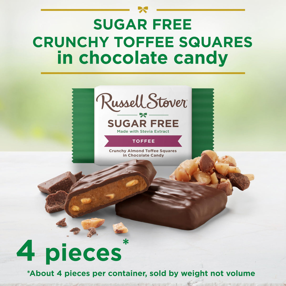 RUSSELL STOVER Sugar Free Toffee Squares in Chocolate Candy – 2 oz Bag (Pack of 10)