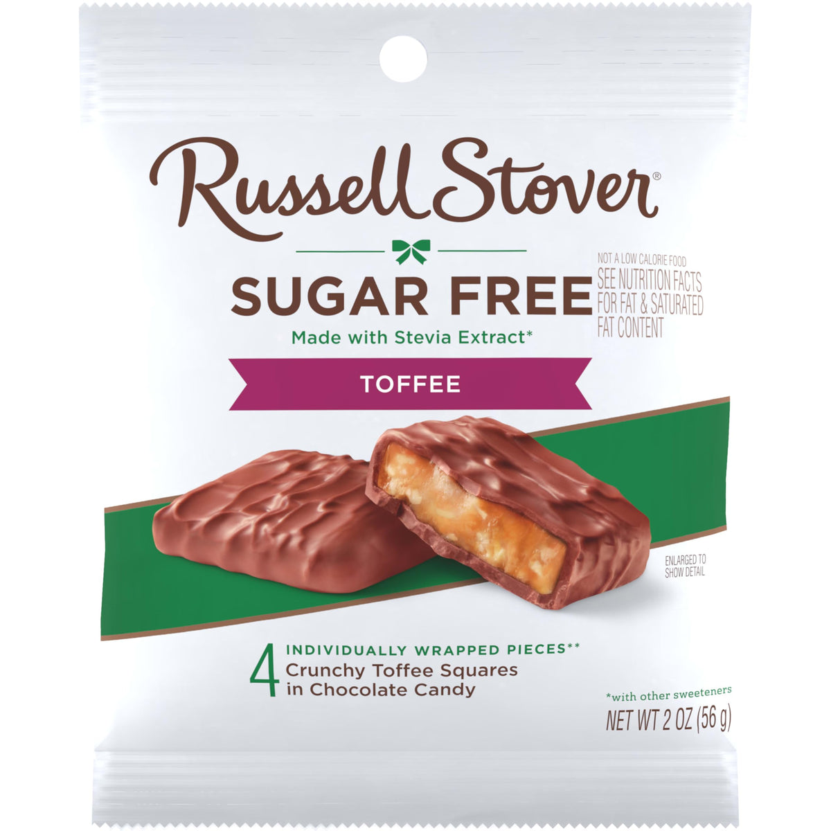 RUSSELL STOVER Sugar Free Toffee Squares in Chocolate Candy – 2 oz Bag (Pack of 10)
