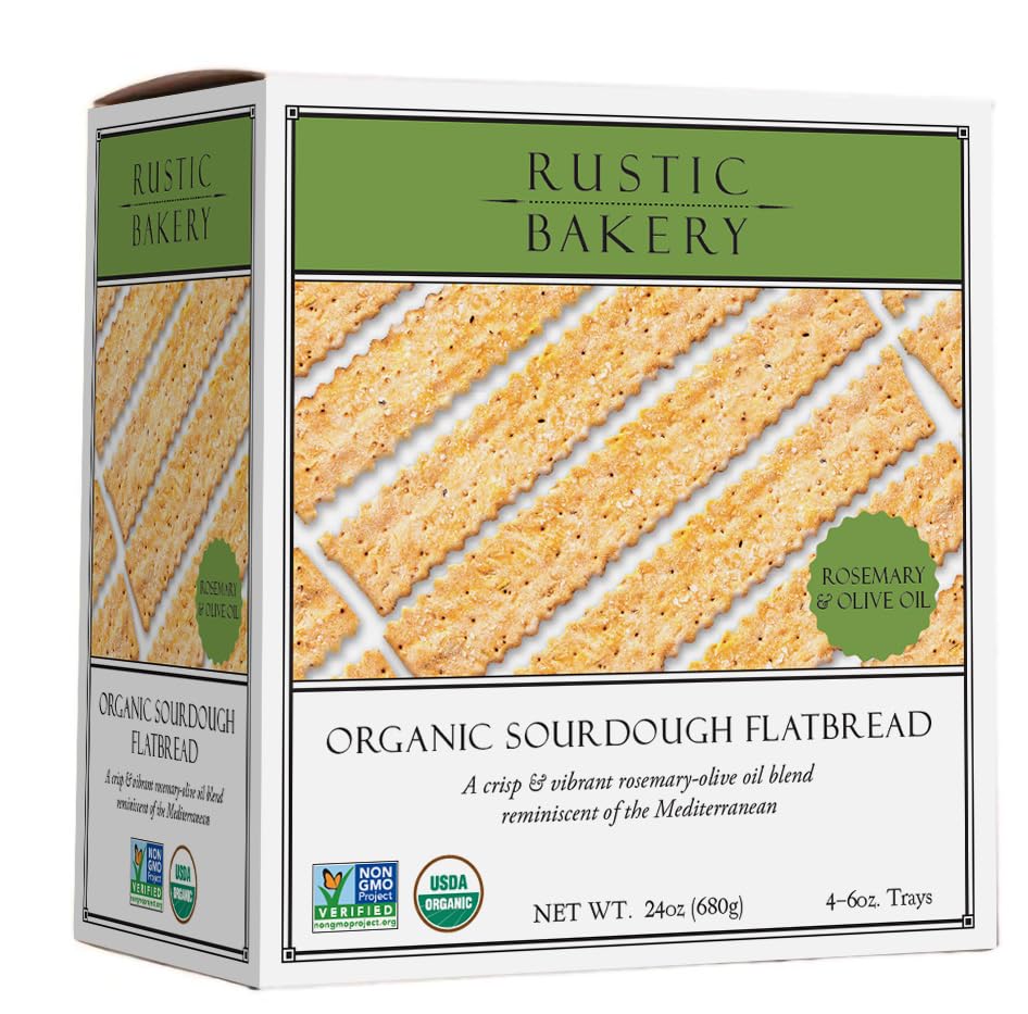 Rustic Bakery Sourdough Flatbread Crackers – Rosemary & Olive Oil, Sea Salt (Pack of 4, 6 oz)