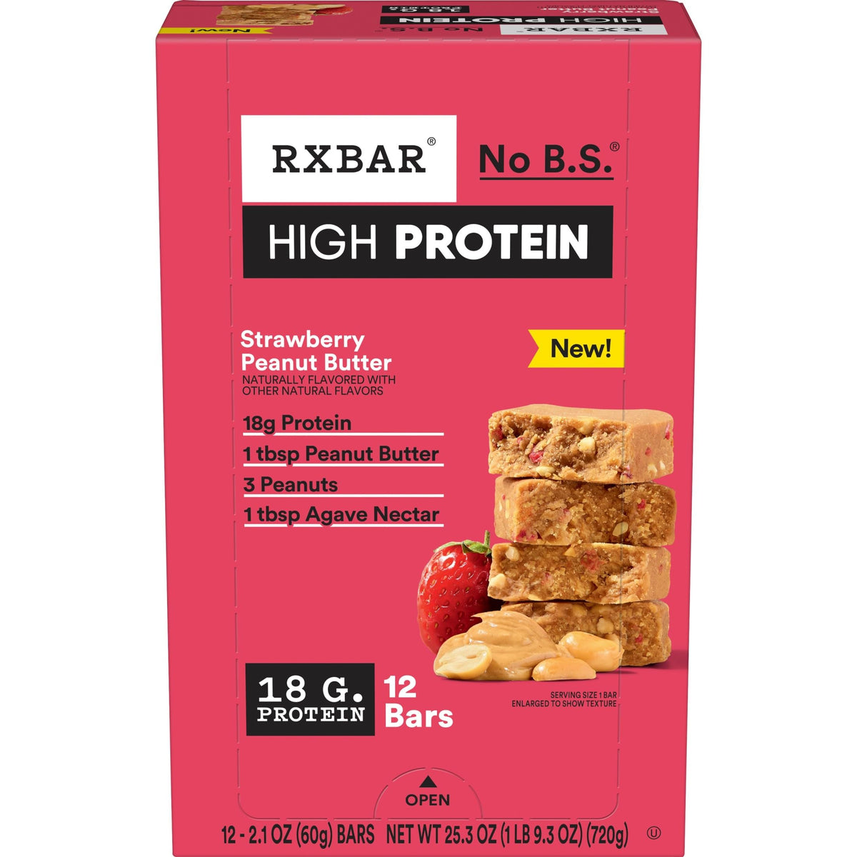 RXBAR High Protein Bars – Gluten Free, Strawberry Peanut Butter, 12 Bars (25.3oz Box)