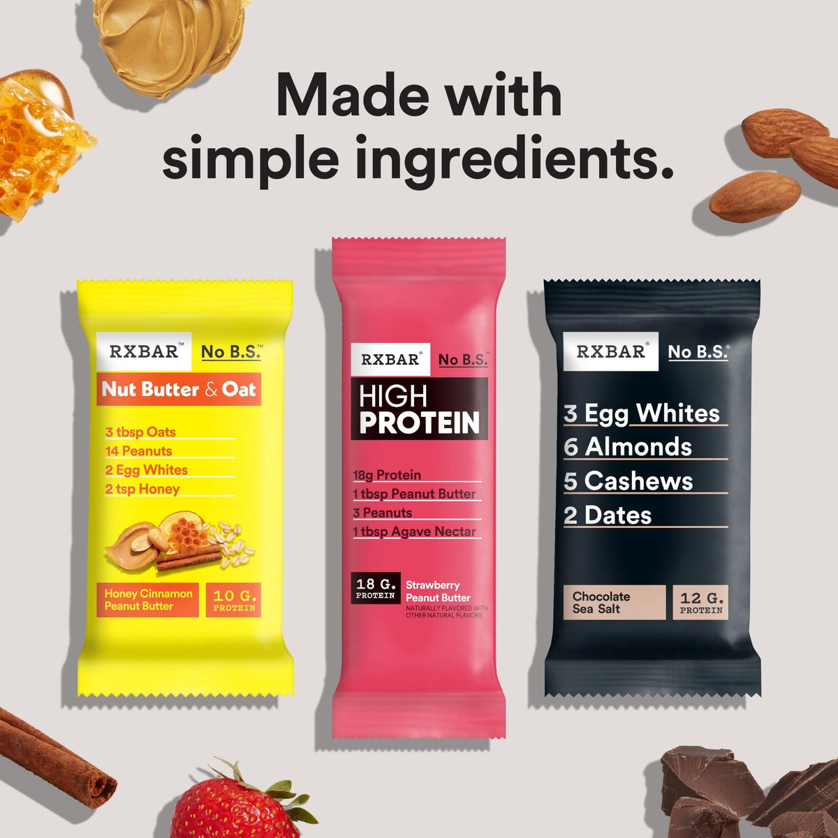RXBAR High Protein Bars – Gluten Free, Strawberry Peanut Butter, 12 Bars (25.3oz Box)