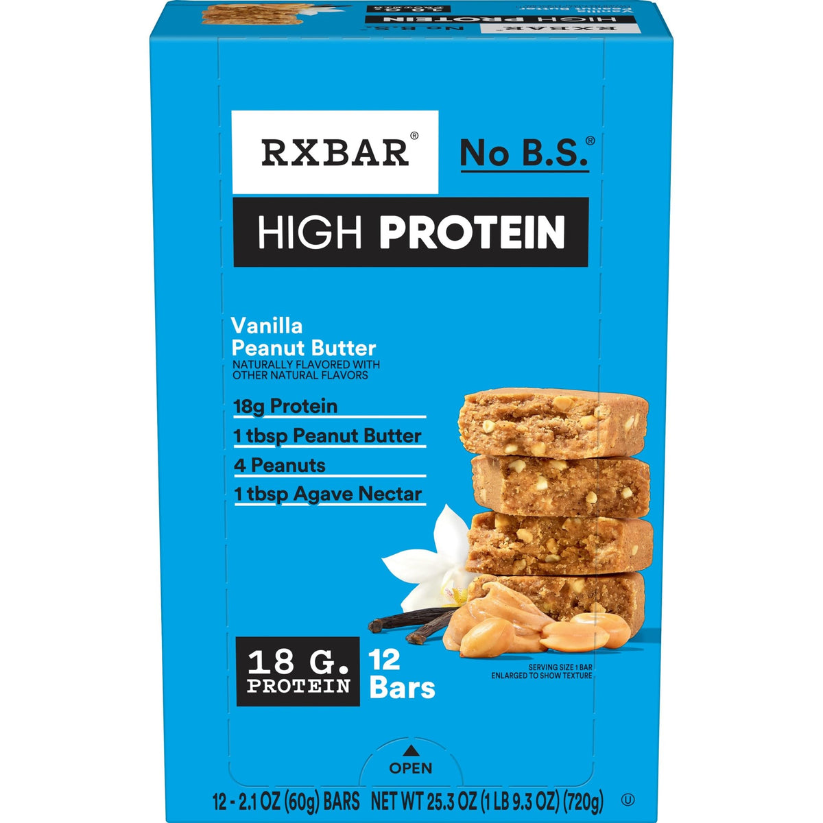 RXBAR High Protein Vanilla Peanut Butter Bars – Gluten Free, Plant-Based Snack (12 Bars)