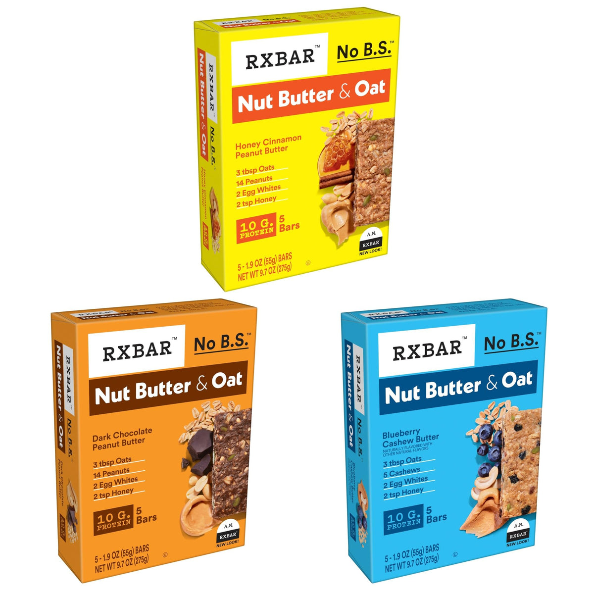 RXBAR Nut Butter & Oat Protein Bars Variety Pack | 15 Bars, 3 Boxes | High-Protein Snack