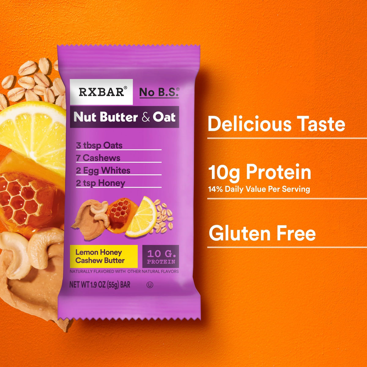 RXBAR Nut Butter & Oat Protein Bars – Lemon Honey Cashew Butter, 12 Bars