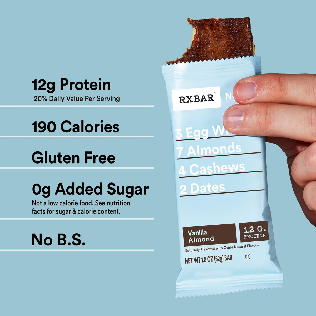 RXBAR Vanilla Almond Protein Bars – 22oz Box (12 Bars) | 12g Protein, Gluten Free