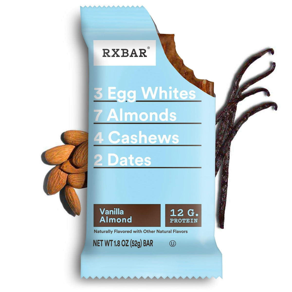 RXBAR Vanilla Almond Protein Bars – 22oz Box (12 Bars) | 12g Protein, Gluten Free