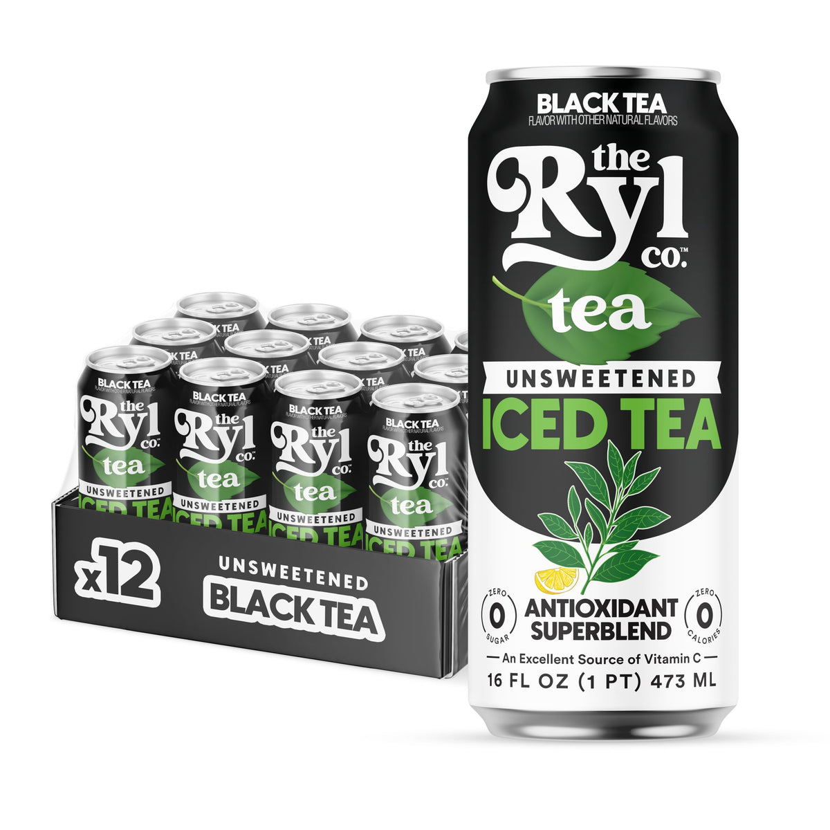Ryl Iced Tea Unsweetened Black – Zero Sugar, Zero Calorie, 12-Pack | The Ryl Co