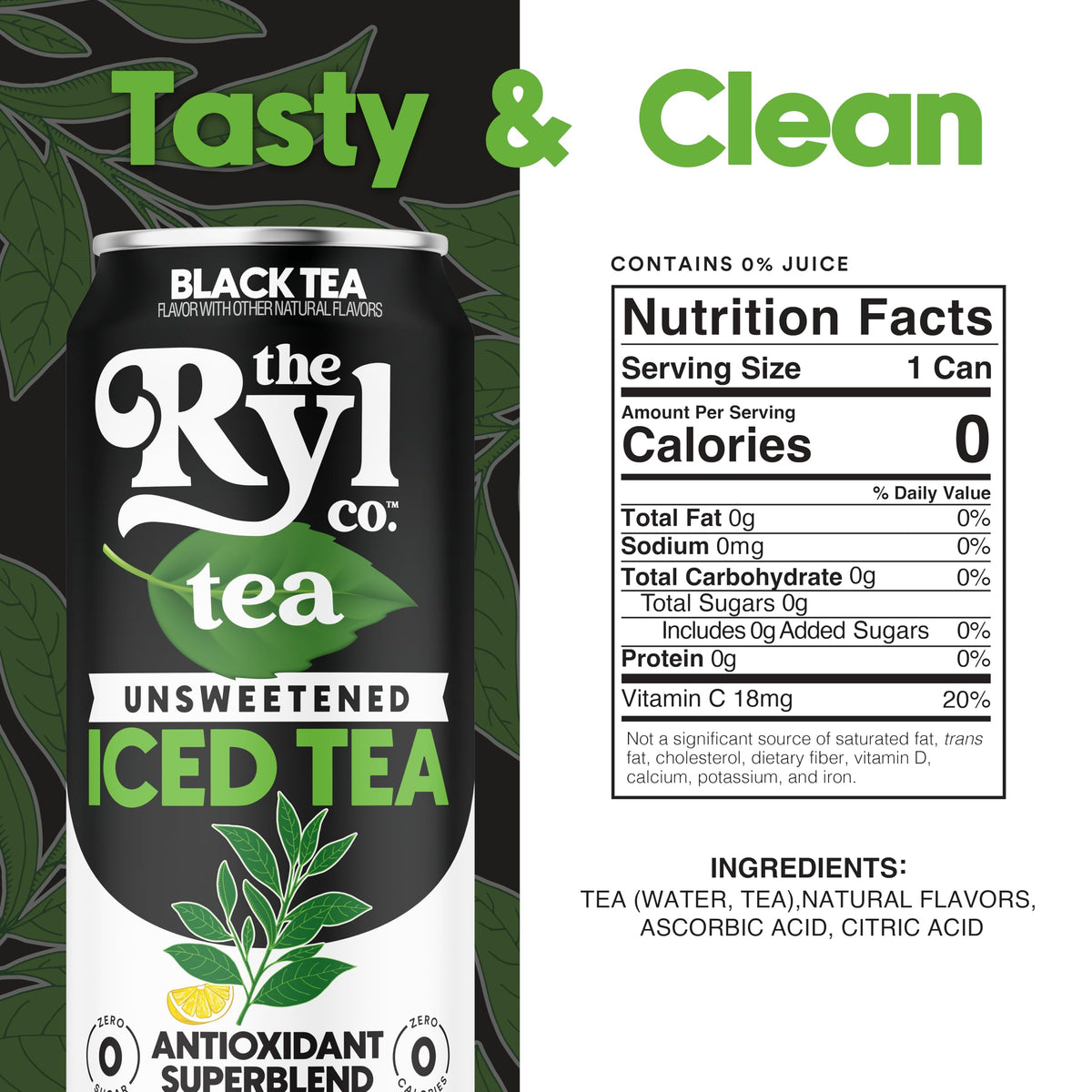 Ryl Iced Tea Unsweetened Black – Zero Sugar, Zero Calorie, 12-Pack | The Ryl Co