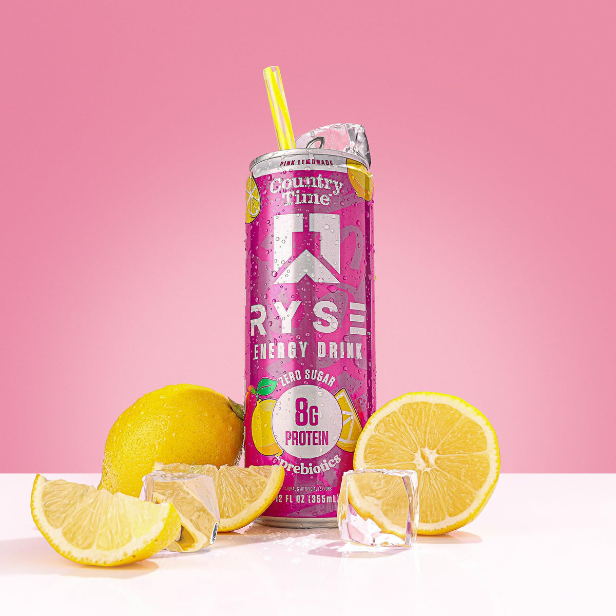 RYSE Functional Energy Drink – Country Time Pink Lemonade | 150mg Caffeine, 8g Protein, 1g Prebiotic | Sugar Free 12-Pack