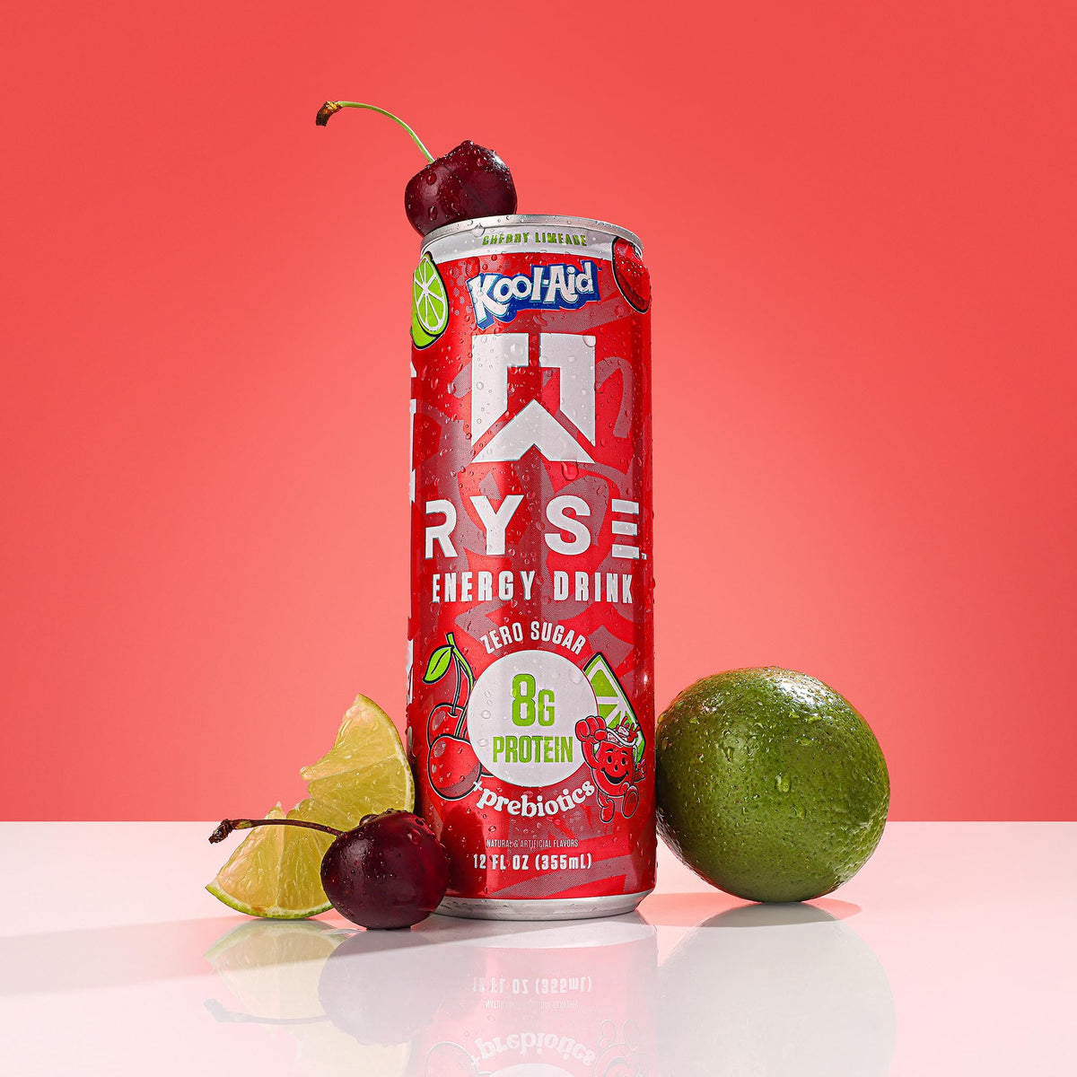 RYSE Functional Energy Drink Kool-Aid Cherry Limeade — 150mg Caffeine, 8g Protein, 1g Prebiotic, Sugar Free