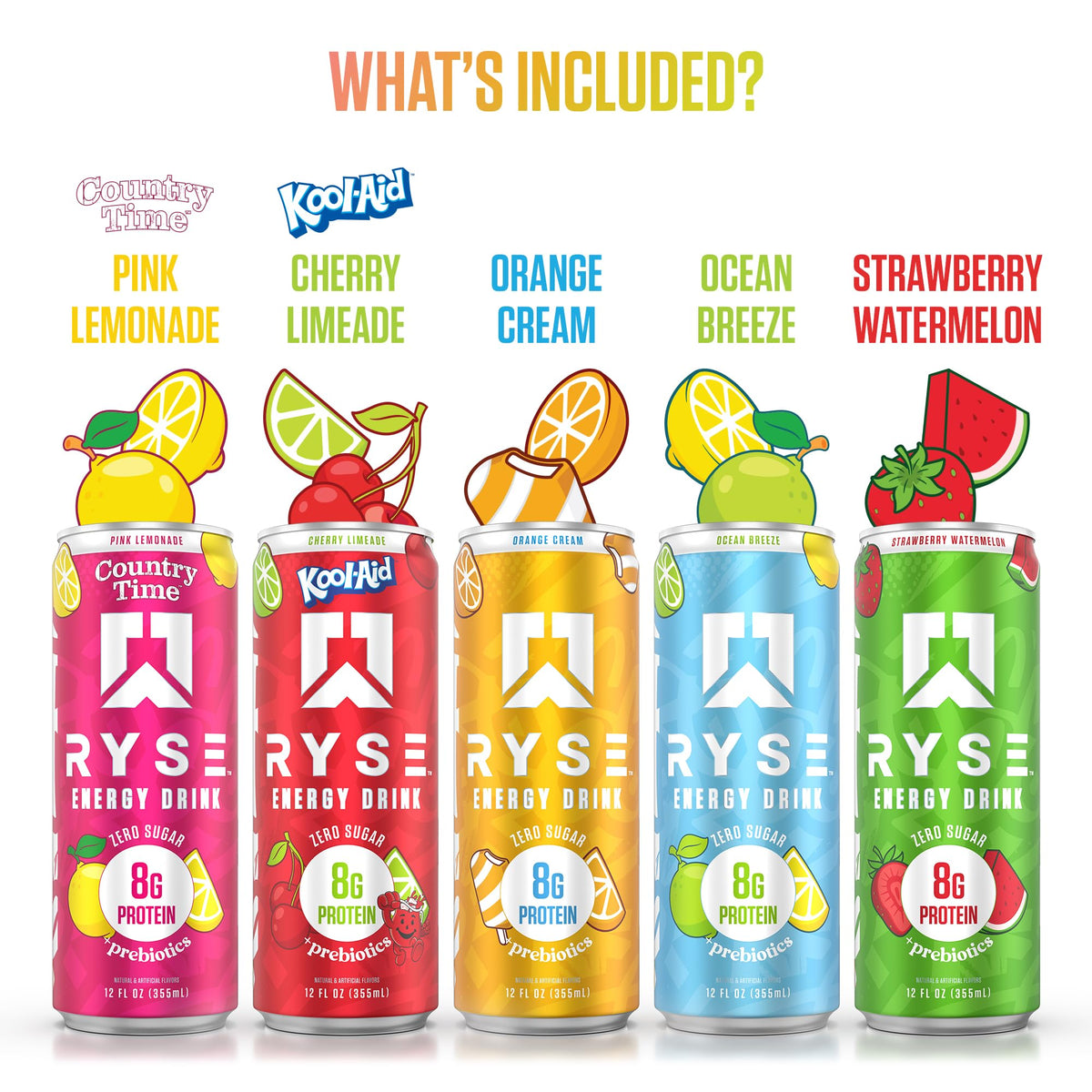 RYSE Functional Energy Drink Variety Pack – 12 Cans | 150mg Caffeine, 8g Protein, 1g Prebiotics, Sugar Free