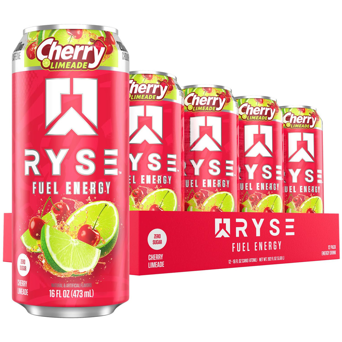 RYSE Fuel Energy Drink – Cherry Limeade | Sugar Free, Vegan, Gluten Free | 200mg Caffeine